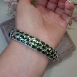 Natural Chrome Diopside Bangle Bracelet, Handmade 925 Sterling Silver Pink Gemstone Statement Jewelry thumbnail 1