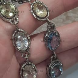 Aquamarine Heliodor Diamond Necklace - Sterling Silver Bridal Jewelry thumbnail 5