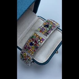 Natural Multi Sapphire Ruby & Spinel Bracelet, 925 Sterling Silver Cluster Jewelry, Wedding Anniversary Gift thumbnail 3
