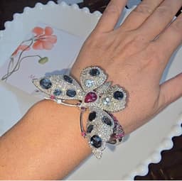 Natural Blue Topaz Ruby Butterfly Style Bangle, 925 Sterling Silver Diamond Jewelry, Birthday Gift thumbnail 4