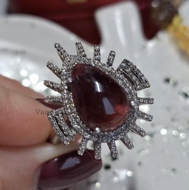 Natural Tourmaline Ring, Pave Set Diamond Jewelry, Engagement Ring, Gift For Her