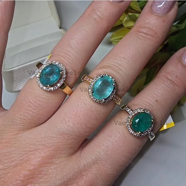 Natural Emerald Diamond Engagement Promise Ring, 925 Sterling Silver Jewelry, Elegant May Birthstone Ring