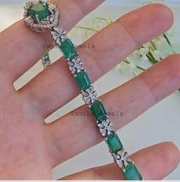 Natural Emerald & Diamond Tennis Bracelet, 925 Sterling Silver Elegant Halo Statement Jewelry thumbnail 6