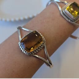 Natural Citrine Amethyst Open Bangle, 925 Sterling Silver Lemon Topaz Cuff Bracelet For Women thumbnail 9