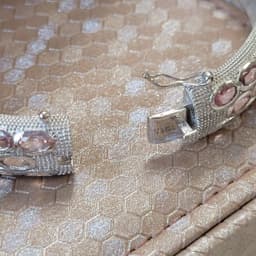 Natural Morganite Bangle Bracelet, Handmade 925 Sterling Silver Pink Gemstone Statement Jewelry thumbnail 6