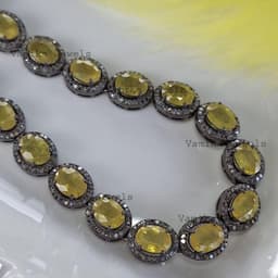 Natural Yellow Sapphire & Diamond Necklace, Handmade 925 Sterling Silver Bridal Wedding Statement Jewelry thumbnail 4