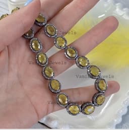 Natural Yellow Sapphire & Diamond Necklace, Handmade 925 Sterling Silver Bridal Wedding Statement Jewelry thumbnail 9