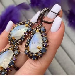 Natural Moonstone Sapphire Ring Earring Set – Gold Plated 925 Sterling Silver Amethyst Statement Jewelry thumbnail 5