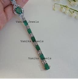 Natural Emerald & Diamond Tennis Bracelet, 925 Sterling Silver Elegant Halo Statement Jewelry thumbnail 1