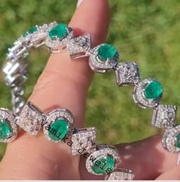 Natural Emerald & Fire Opal Diamond Necklace, 925 Sterling Silver Bridal Multi Stone Statement Jewelry thumbnail 1