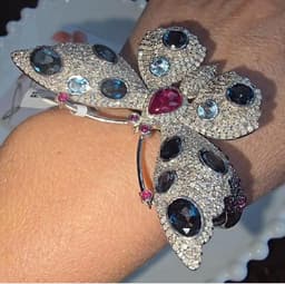Natural Blue Topaz Ruby Butterfly Style Bangle, 925 Sterling Silver Diamond Jewelry, Birthday Gift thumbnail 1