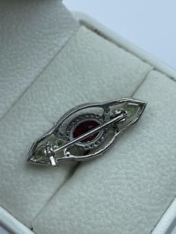 Natural Rubellite Tourmaline Brooch, 925 Sterling Silver Tsavorite Diamond Multi Stone Statement Jewelry thumbnail 3
