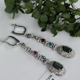 Natural Multi Tourmaline Earring - 925 Sterling Silver Pave Diamond Statement Jewelry thumbnail 4