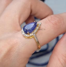 Natural Solitaire Tanzanite Ring, Handmade 925 Sterling Silver Diamond Elegant December Birthstone Cocktail Jewelry thumbnail 6