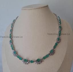 Natural Emerald Necklace – Sterling Silver Diamond Floral Jewelry thumbnail 2