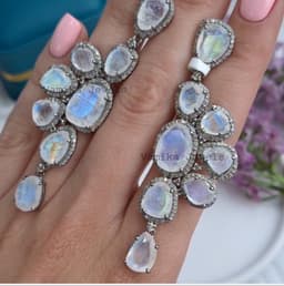 Natural Moonstone Dangle Earring- 925 Sterling Silver Pave Diamond Cluster Jewelry thumbnail 3