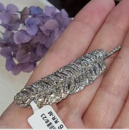 Natural Diamond Feather Brooch Pin, 925 Sterling Silver Victorian Vintage Handmade Jewelry thumbnail 3