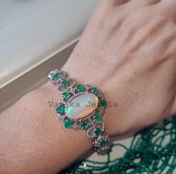 Opal Emerald Diamond Bracelet, Sterling Silver Anniversary Jewelry thumbnail 7