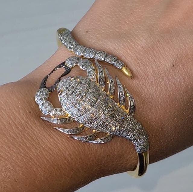 Diamond Scorpion Bangle Bracelet, Sterling Silver, Tourmaline Eyes