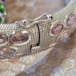 Natural Morganite Bangle Bracelet, Handmade 925 Sterling Silver Pink Gemstone Statement Jewelry thumbnail 4