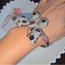 Natural Blue Topaz Ruby Butterfly Style Bangle, 925 Sterling Silver Diamond Jewelry, Birthday Gift thumbnail 6