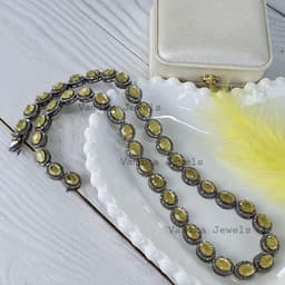 Natural Yellow Sapphire & Diamond Necklace, Handmade 925 Sterling Silver Bridal Wedding Statement Jewelry thumbnail 7