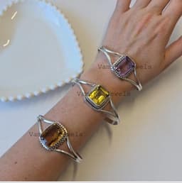 Natural Citrine Amethyst Open Bangle, 925 Sterling Silver Lemon Topaz Cuff Bracelet For Women thumbnail 7