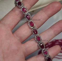 Natural Ruby & Pave Diamond Bracelet, Handmade 925 Sterling Silver Halo Gemstone Jewelry thumbnail 8