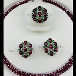 Natural Garnet & Chrome Diopside Jewelry Set, 925 Sterling Silver Ring Earrings, Birthday Gift thumbnail 6