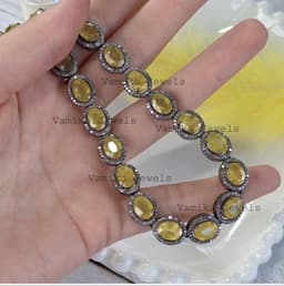 Natural Yellow Sapphire & Diamond Necklace, Handmade 925 Sterling Silver Bridal Wedding Statement Jewelry thumbnail 8