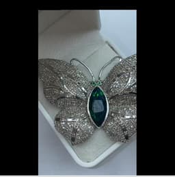 Natural Black Opal Butterfly Brooch, 925 Sterling Silver Diamond Accent Jewelry, Wedding Anniversary Gift thumbnail 1