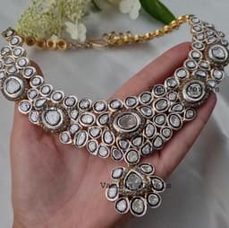 Polki Diamond Bridal Necklace - Sterling Silver Pave Setting thumbnail 2