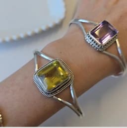 Natural Citrine Amethyst Open Bangle, 925 Sterling Silver Lemon Topaz Cuff Bracelet For Women thumbnail 4