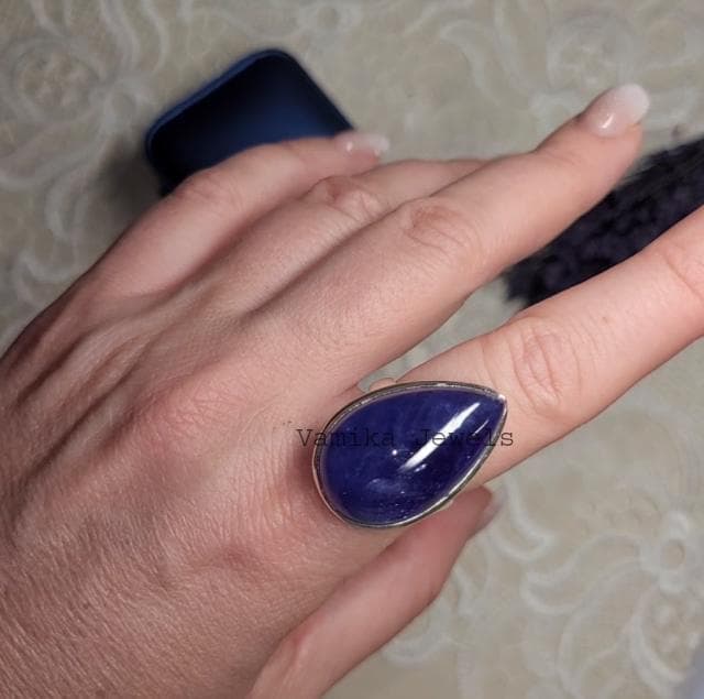 Natural Tanzanite Teardrop Ring, Sterling Silver Solitaire Jewelry, Pear Shape Engagement Ring