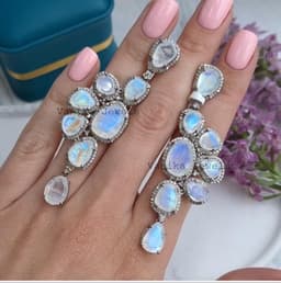 Natural Moonstone Dangle Earring- 925 Sterling Silver Pave Diamond Cluster Jewelry thumbnail 4