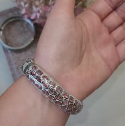 Natural Morganite Bangle Bracelet, Handmade 925 Sterling Silver Pink Gemstone Statement Jewelry thumbnail 2