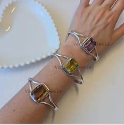 Natural Citrine Amethyst Open Bangle, 925 Sterling Silver Lemon Topaz Cuff Bracelet For Women thumbnail 1