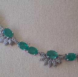 Natural Emerald Necklace – Sterling Silver Diamond Floral Jewelry thumbnail 3