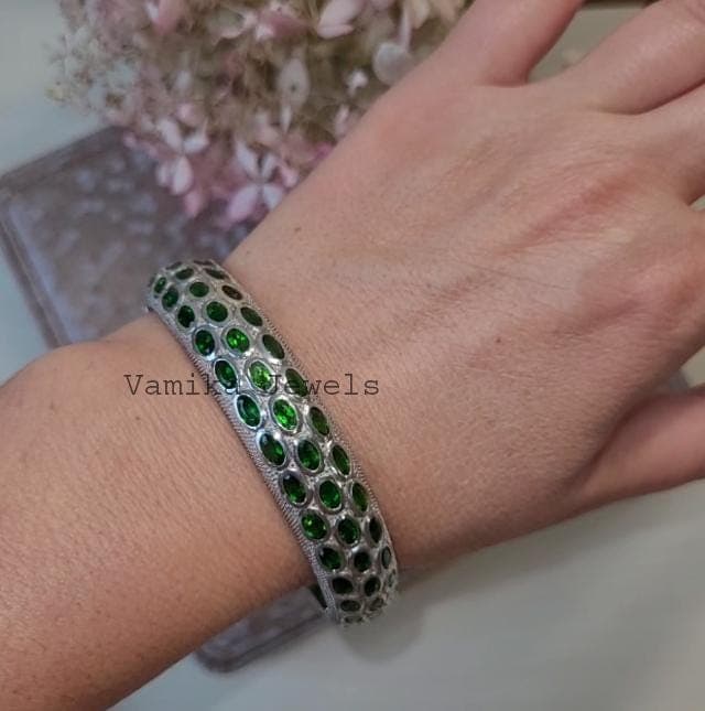 Natural Chrome Diopside Bangle Bracelet, Handmade 925 Sterling Silver Pink Gemstone Statement Jewelry
