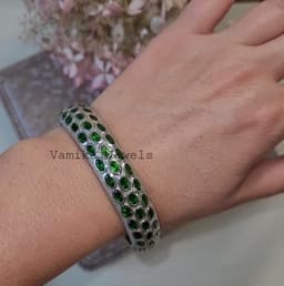 Natural Chrome Diopside Bangle Bracelet, Handmade 925 Sterling Silver Pink Gemstone Statement Jewelry thumbnail 2