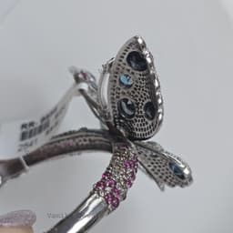 Natural Blue Topaz Ruby Butterfly Style Bangle, 925 Sterling Silver Diamond Jewelry, Birthday Gift thumbnail 2