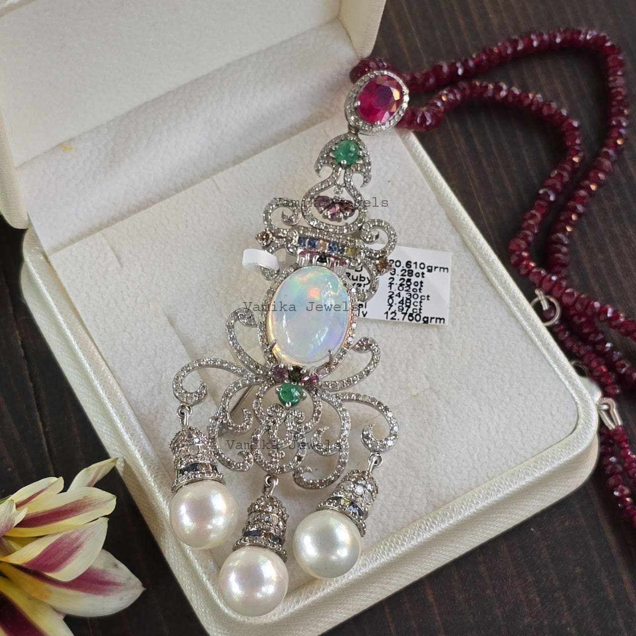 Natural Opal Emerald Ruby Pendant, 925 Sterling Silver Pearl Rainbow Sapphire Diamond Wedding Jewelry