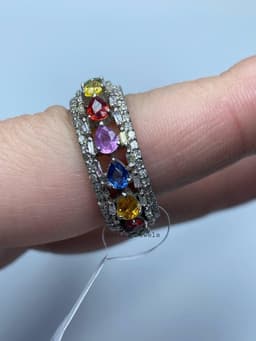 Natural Multi Sapphire Ruby & Spinel Bracelet, 925 Sterling Silver Cluster Jewelry, Wedding Anniversary Gift thumbnail 6