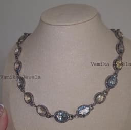 Aquamarine Heliodor Diamond Necklace - Sterling Silver Bridal Jewelry thumbnail 6