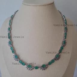 Natural Emerald Necklace – Sterling Silver Diamond Floral Jewelry thumbnail 4