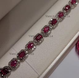 Natural Ruby & Pave Diamond Bracelet, Handmade 925 Sterling Silver Halo Gemstone Jewelry thumbnail 5