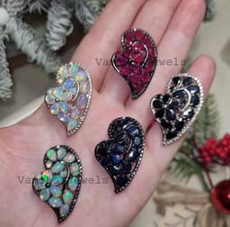 Heart Sterling Silver Gemstone Brooch Pin, Fire Opal, Ruby, Sapphire thumbnail 7