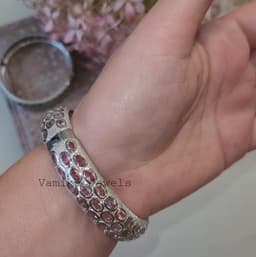 Natural Morganite Bangle Bracelet, Handmade 925 Sterling Silver Pink Gemstone Statement Jewelry thumbnail 3