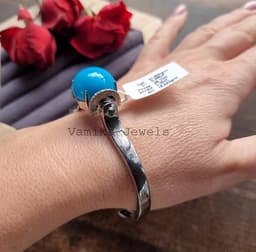Turquoise Emerald Diamond Bangle, Sterling Silver, Statement Jewelry thumbnail 3