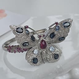 Natural Blue Topaz Ruby Butterfly Style Bangle, 925 Sterling Silver Diamond Jewelry, Birthday Gift thumbnail 7